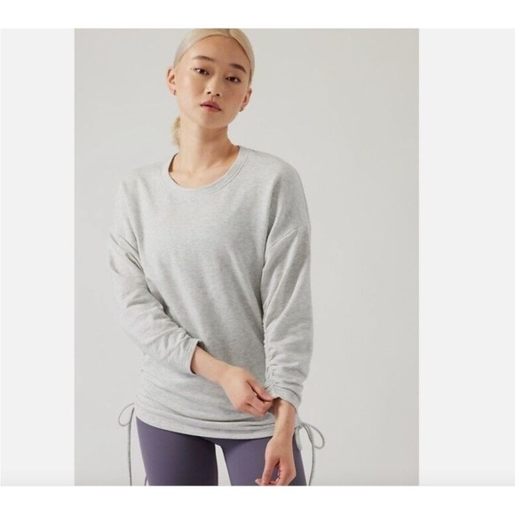 Athleta Lombard‎ Ruched Sweatshirt Womens Size Large Gray Crew Neck - Picture 1 of 7